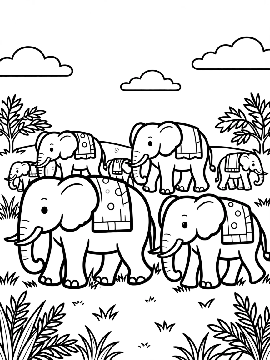 A herd of elephants walking across the savannah.