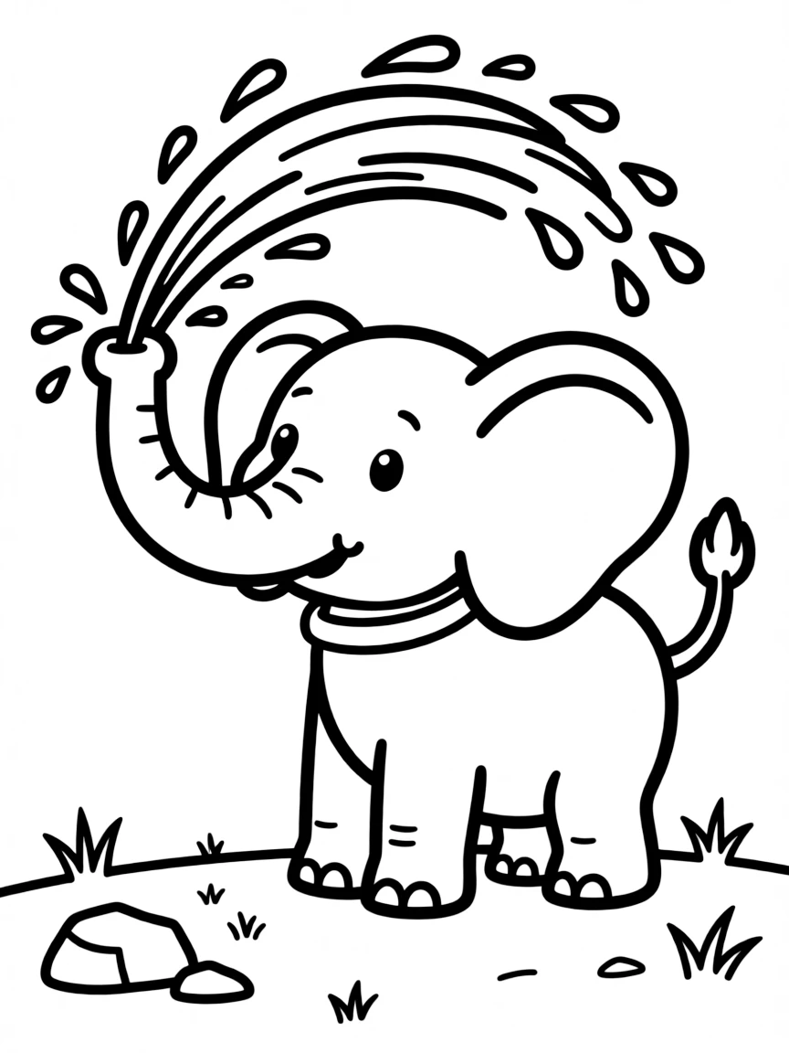 An elephant spraying water with its trunk.