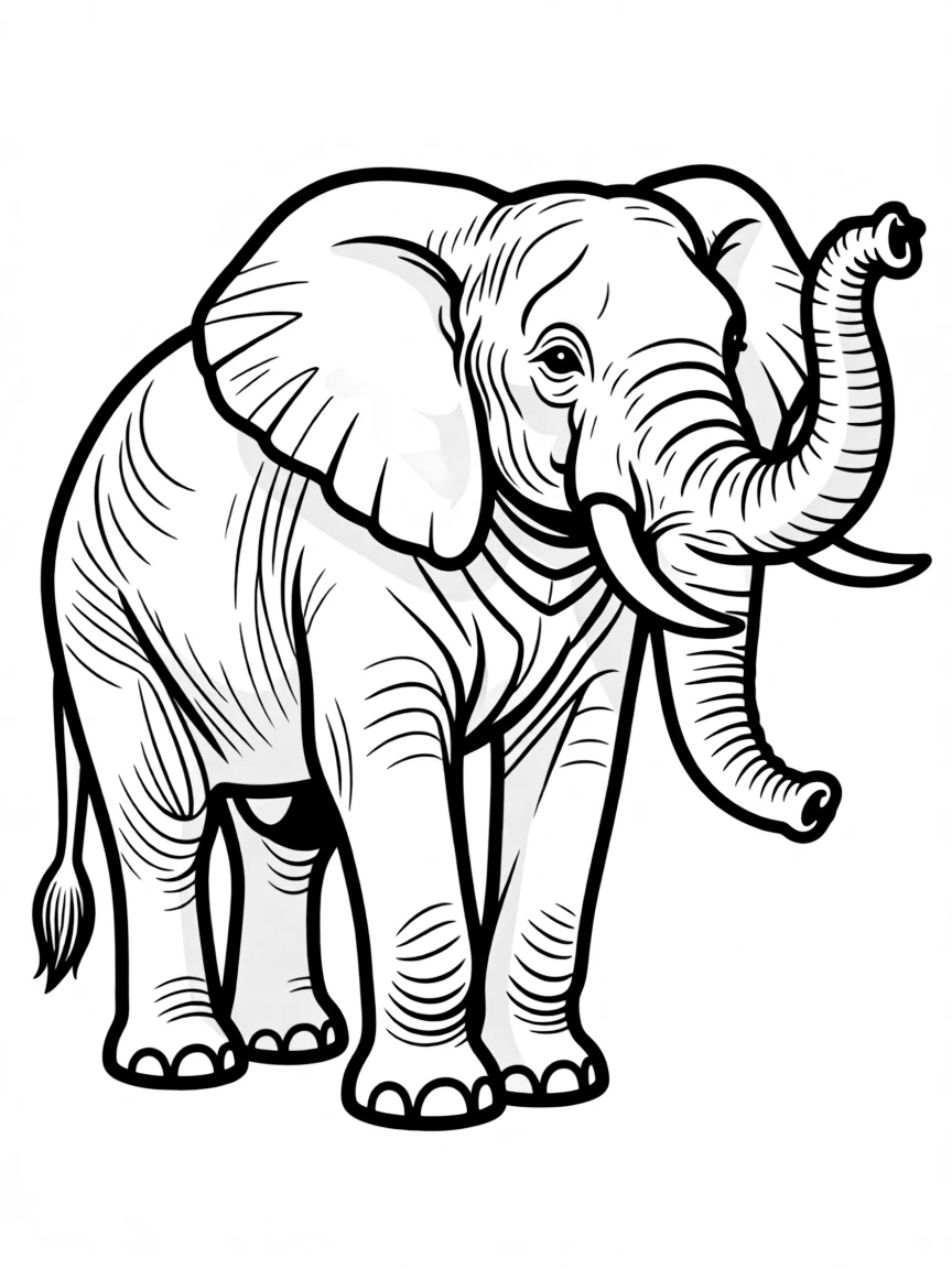 An elephant with detailed wrinkles and tusks.
