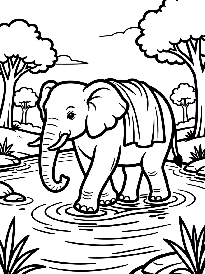 An elephant walking through a river.
