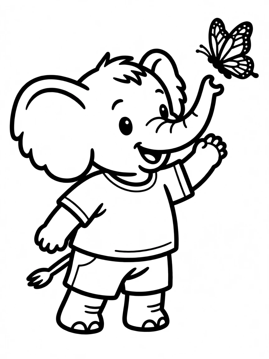 An elephant calf playing with a butterfly.