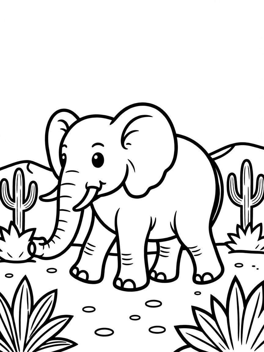 An elephant walking through a desert.