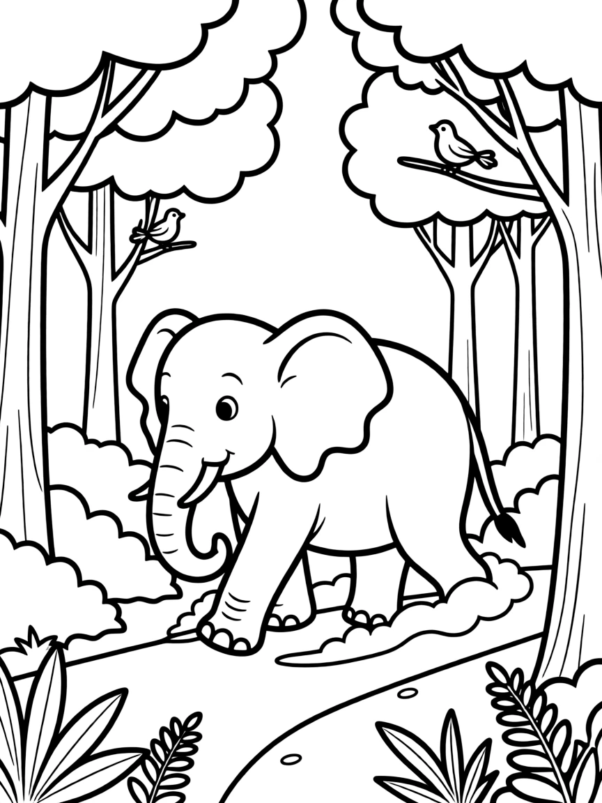 An elephant walking through a misty forest.