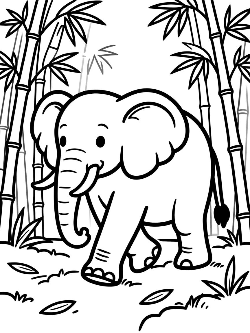 An elephant walking through a bamboo forest.