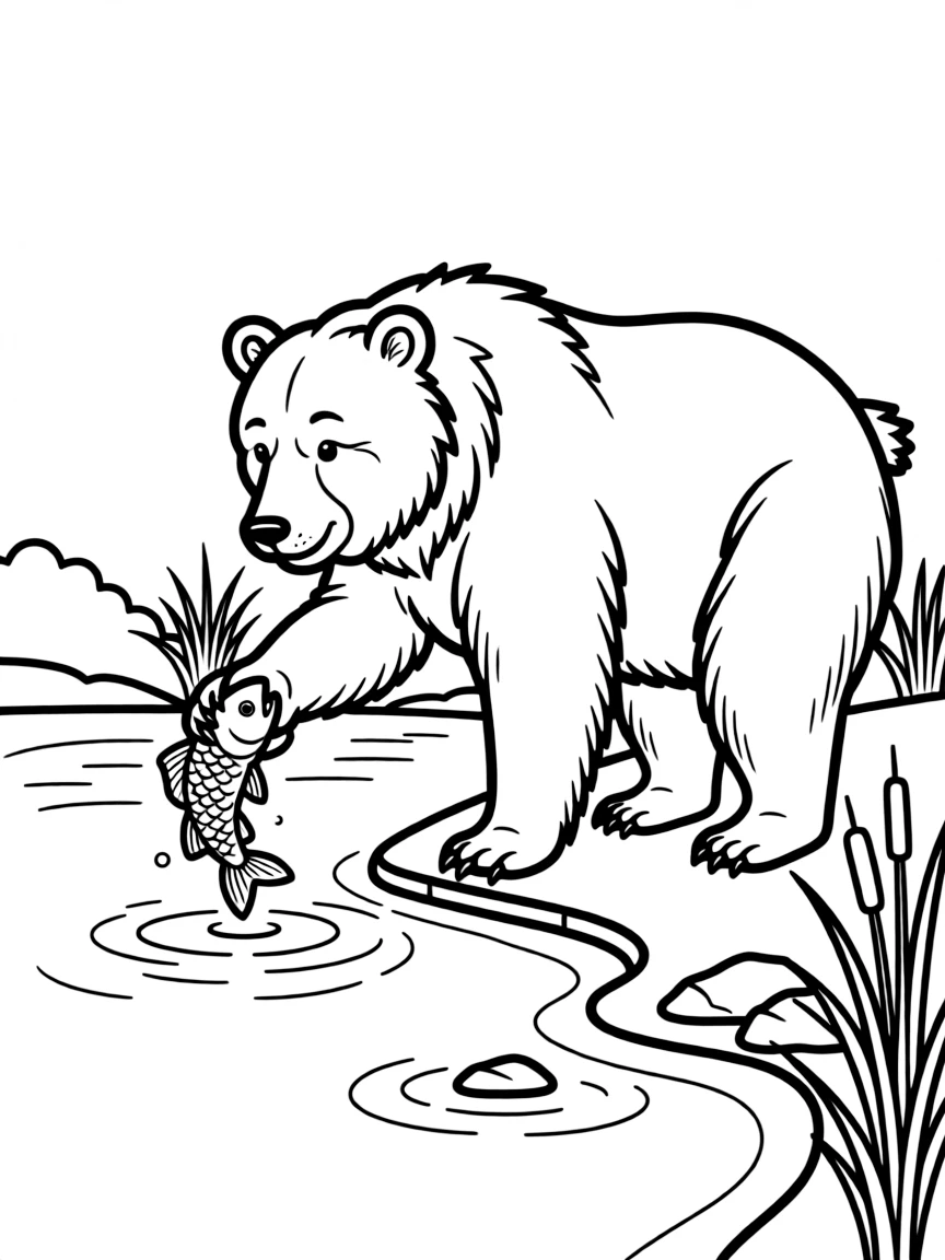 A bear catching fish in a river.
