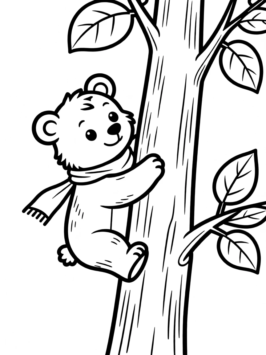 A bear cub climbing a tree.