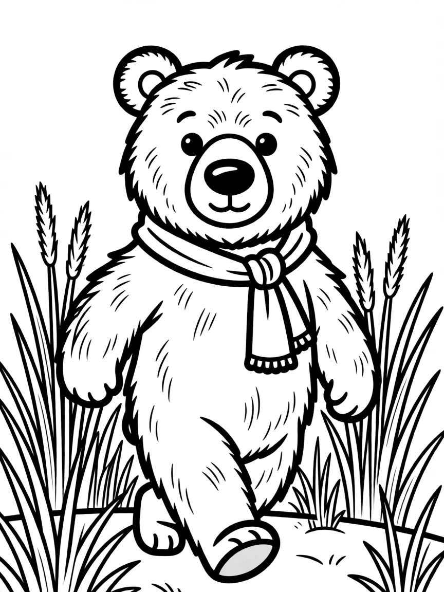 A bear walking through tall grass.