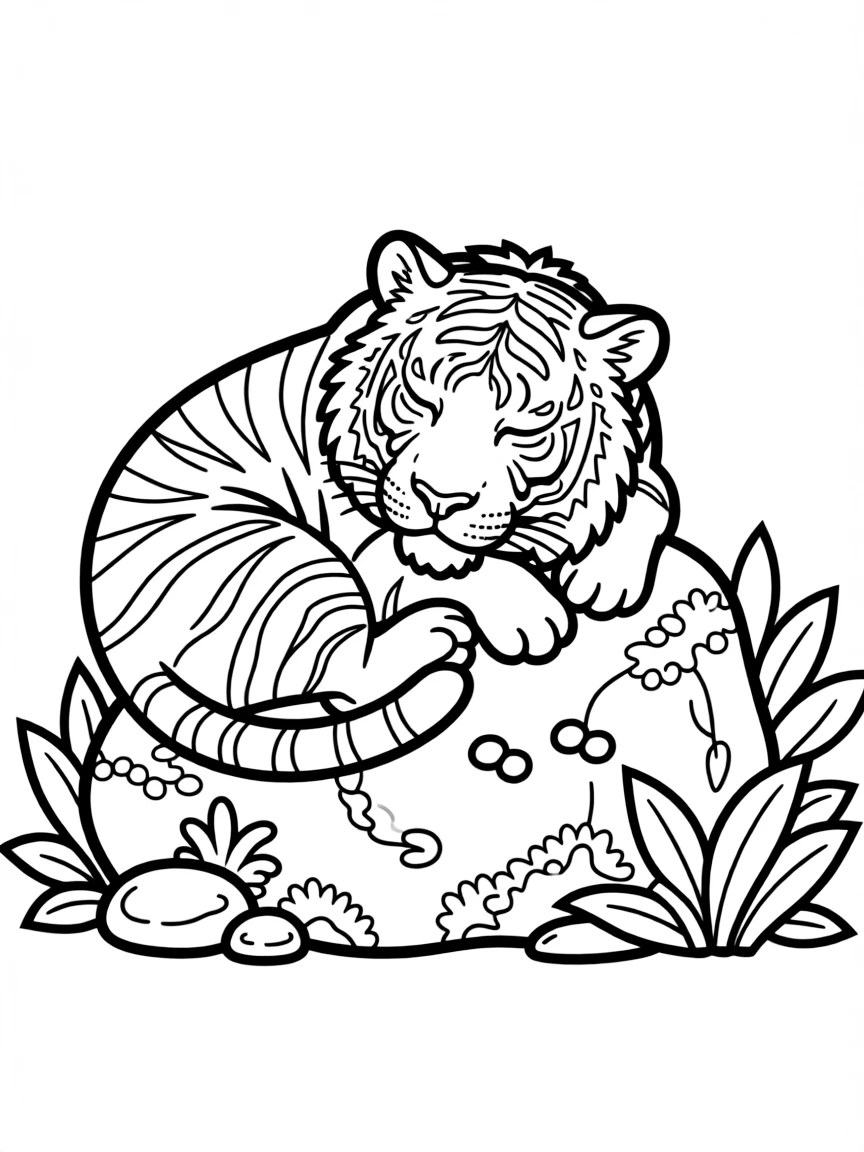 A tiger resting on a mossy rock.