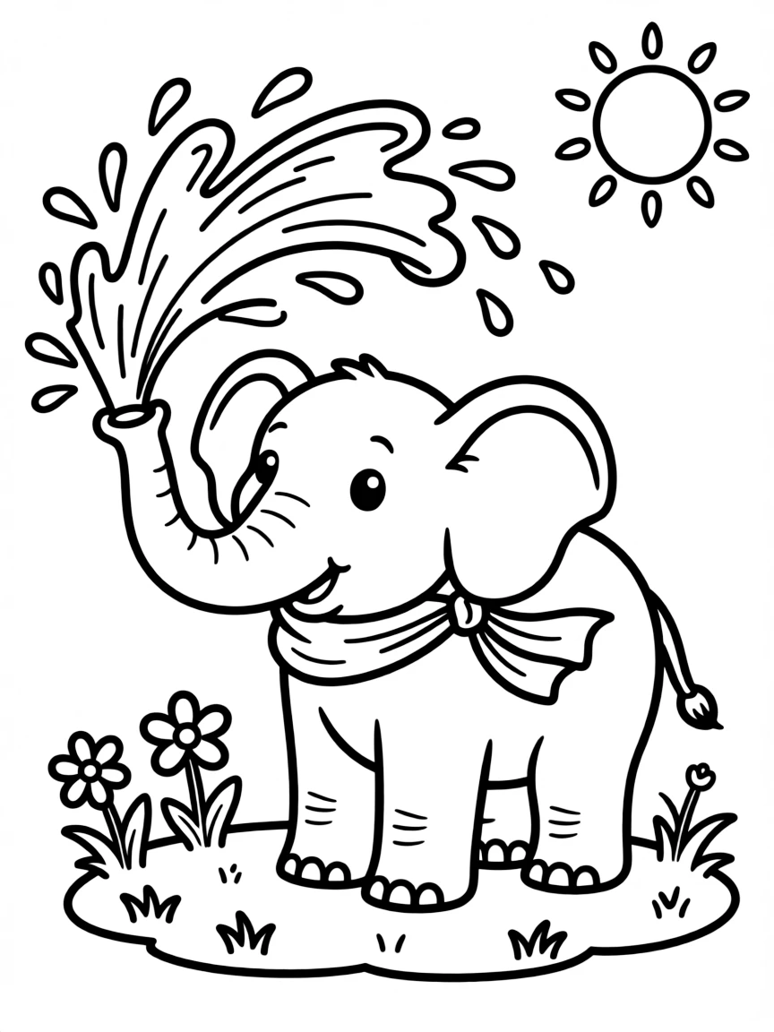 An elephant spraying water on a hot day.