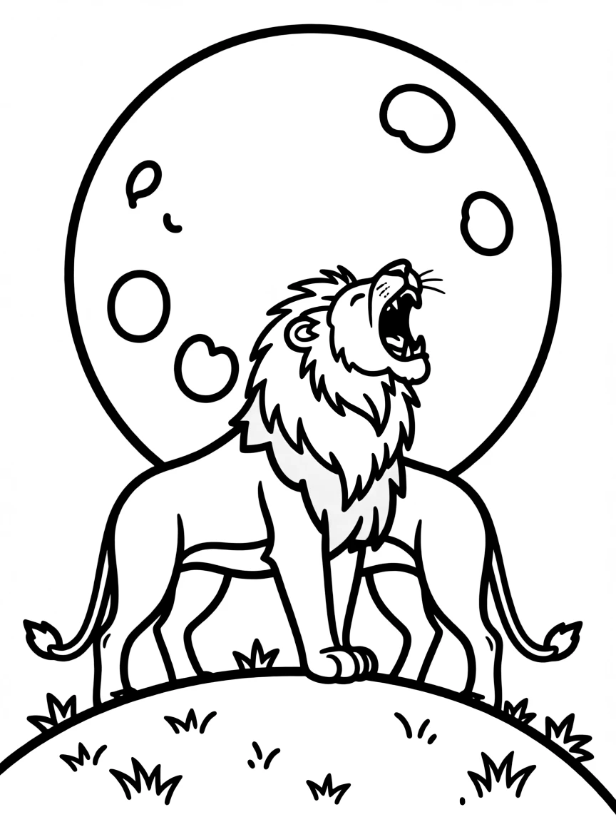 A lion roaring at the full moon.