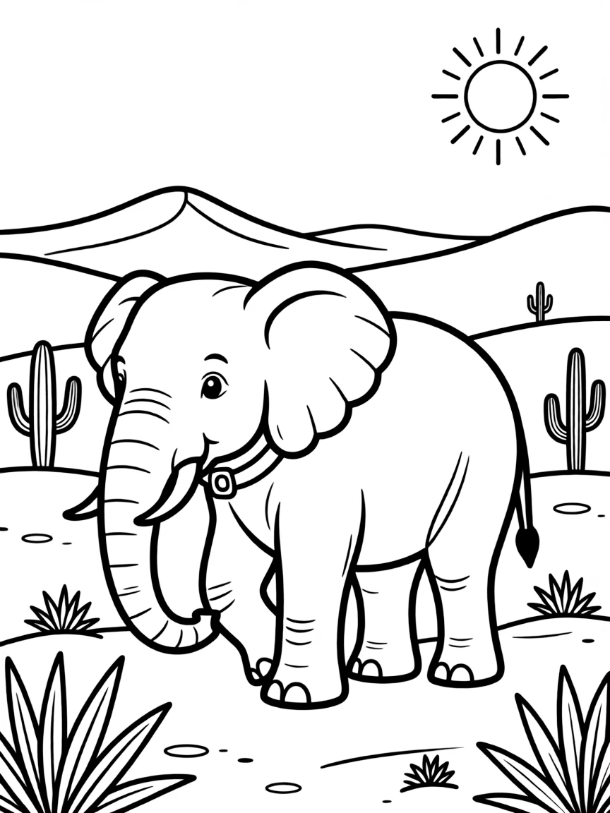 An elephant walking through a desert.