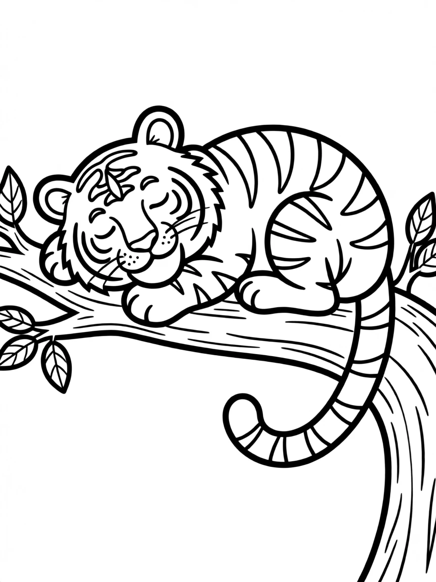 A tiger resting on a tree branch.