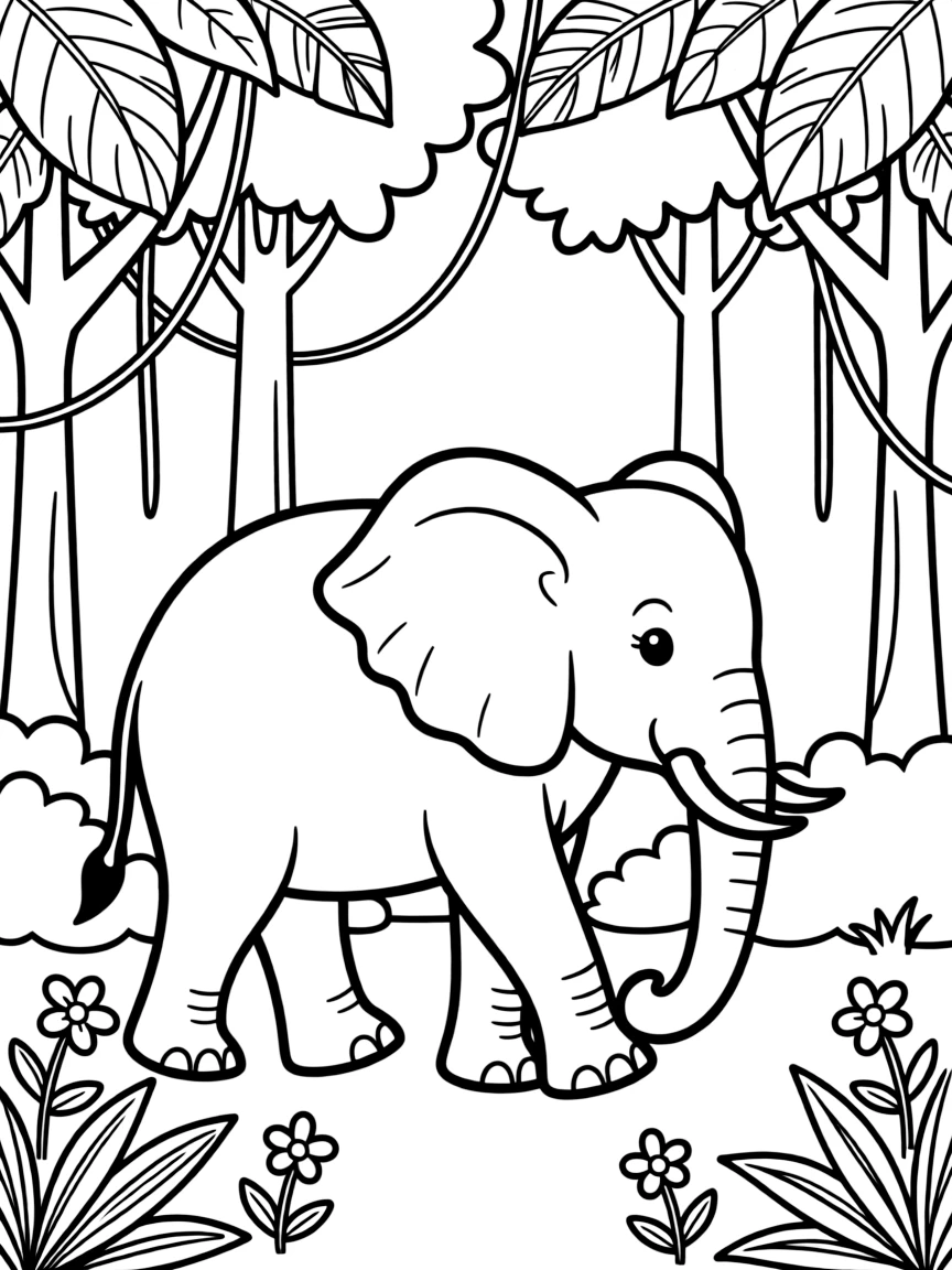 An elephant walking through a jungle.