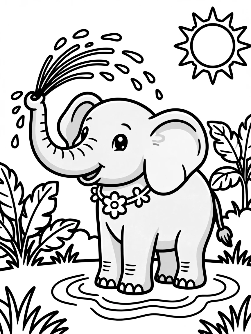 An elephant spraying water on a hot day.