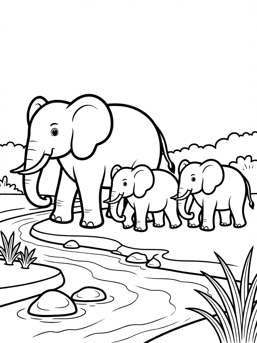 An elephant family crossing a river.