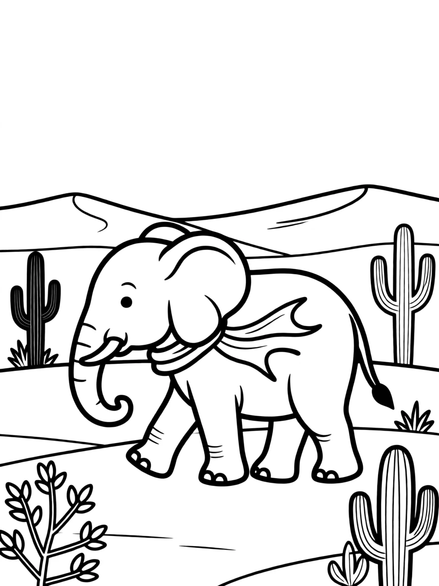 An elephant walking through a desert.