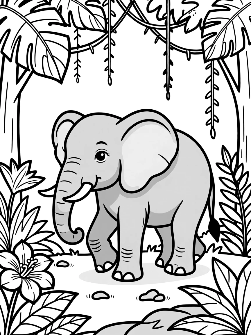 An elephant walking through a jungle.