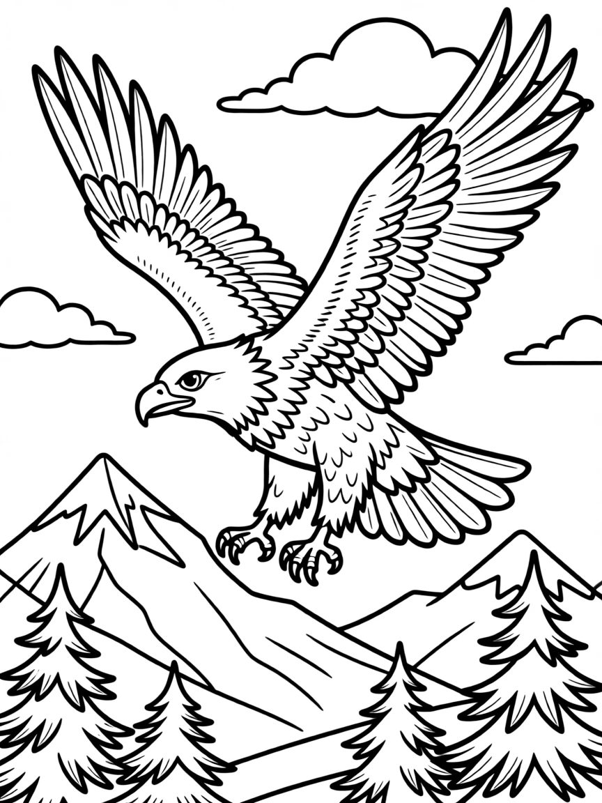 A majestic eagle soaring over a mountain landscape  