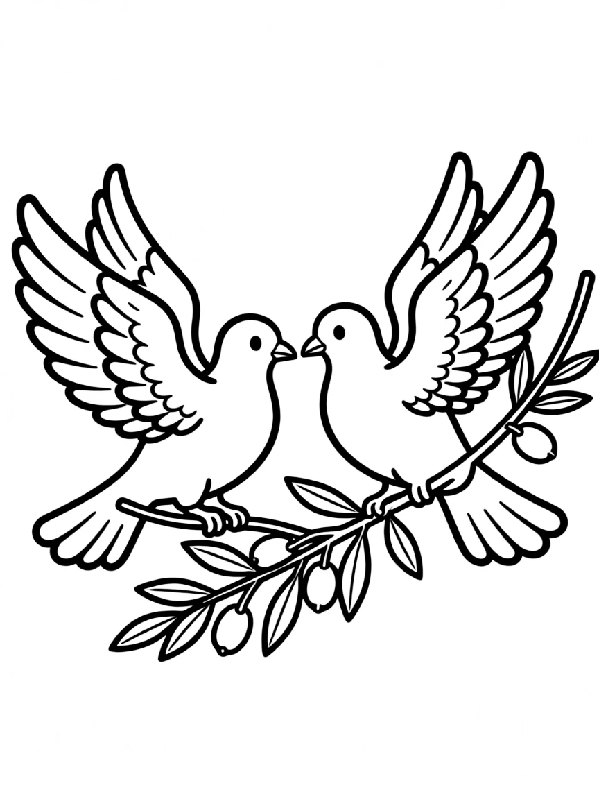 A pair of doves holding an olive branch  