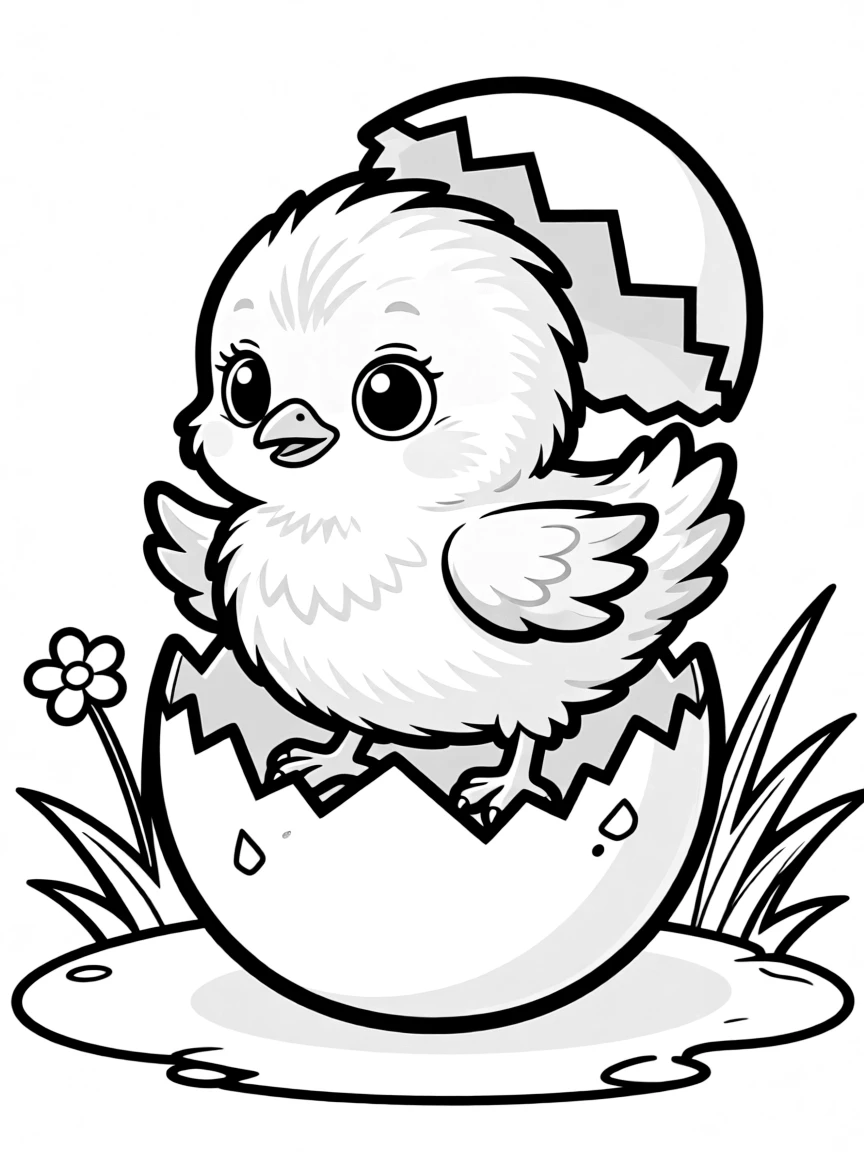 A tiny chick hatching from an egg  