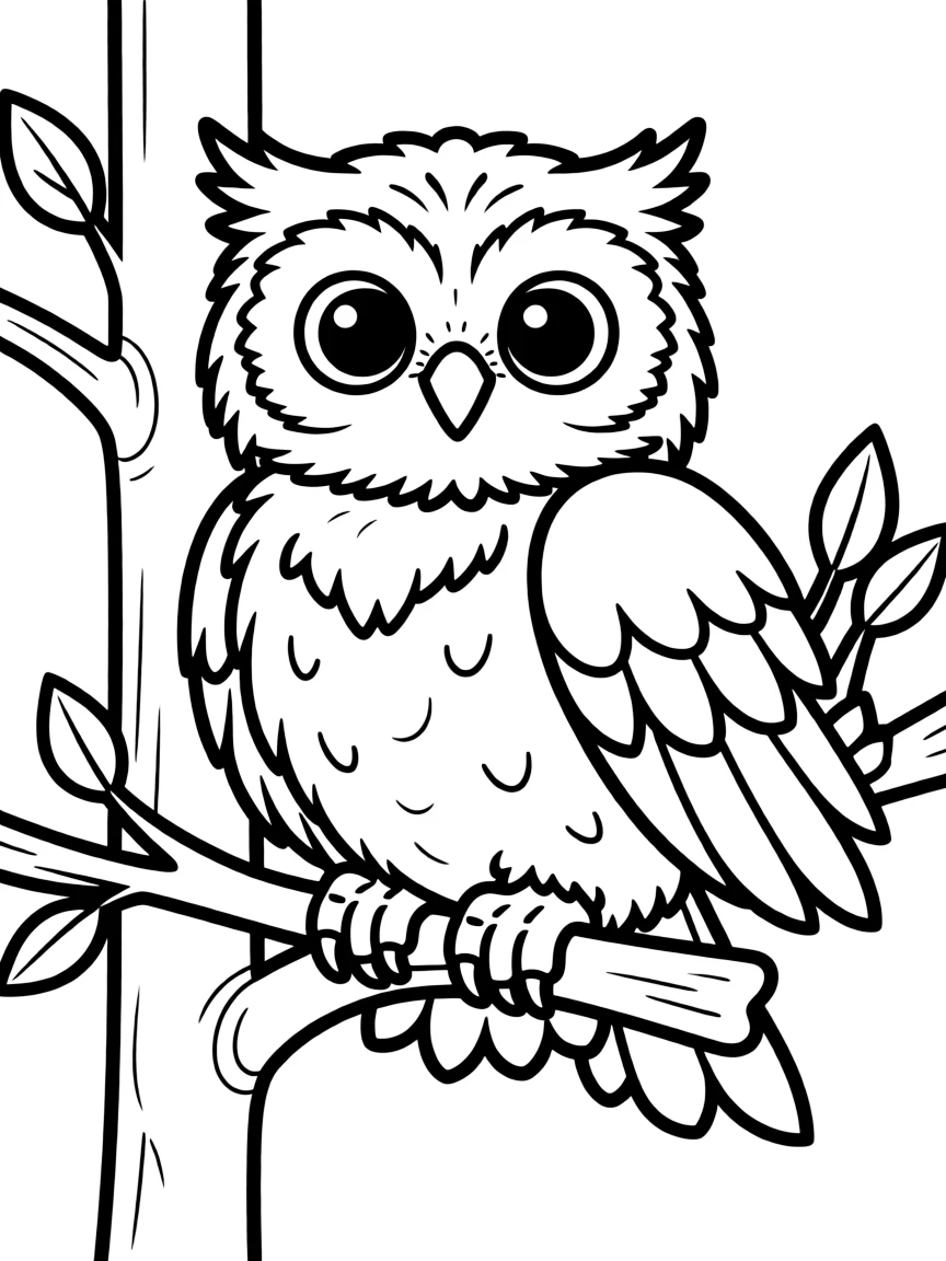 A fluffy baby owl sitting on a tree branch  