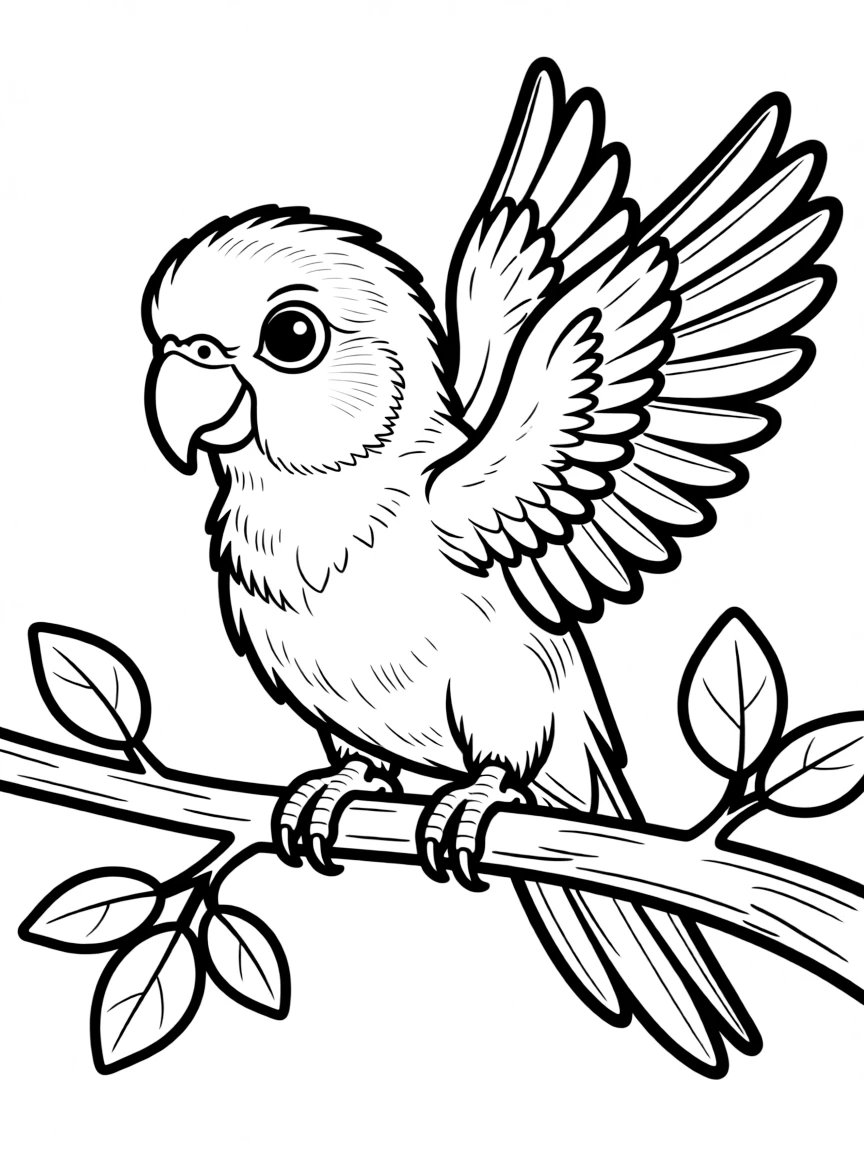 A baby parrot learning to fly from a branch  