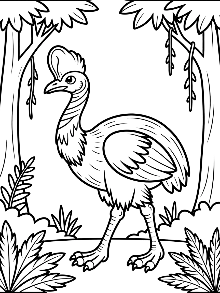 A cassowary walking through the rainforest  