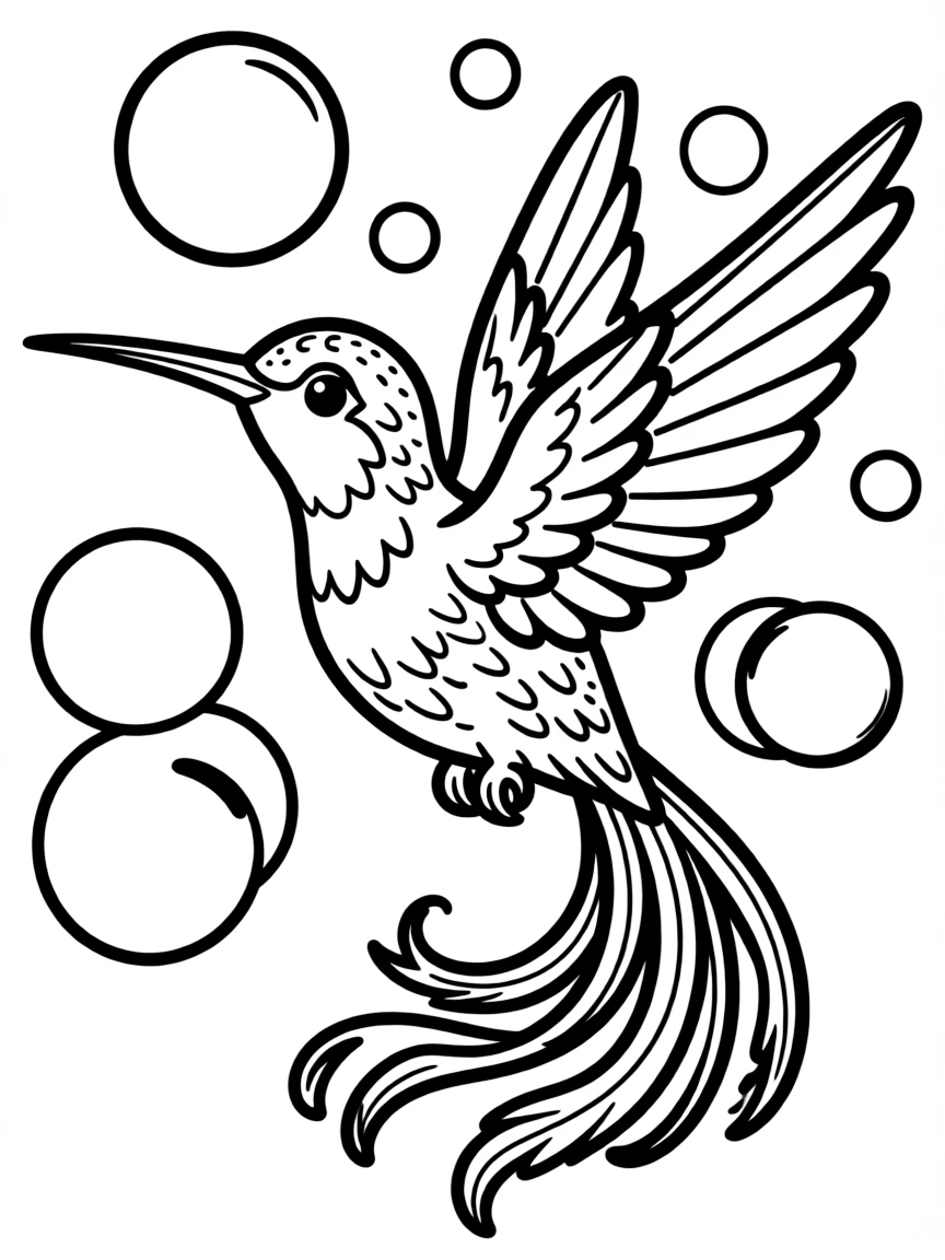 A magical hummingbird surrounded by floating orbs  