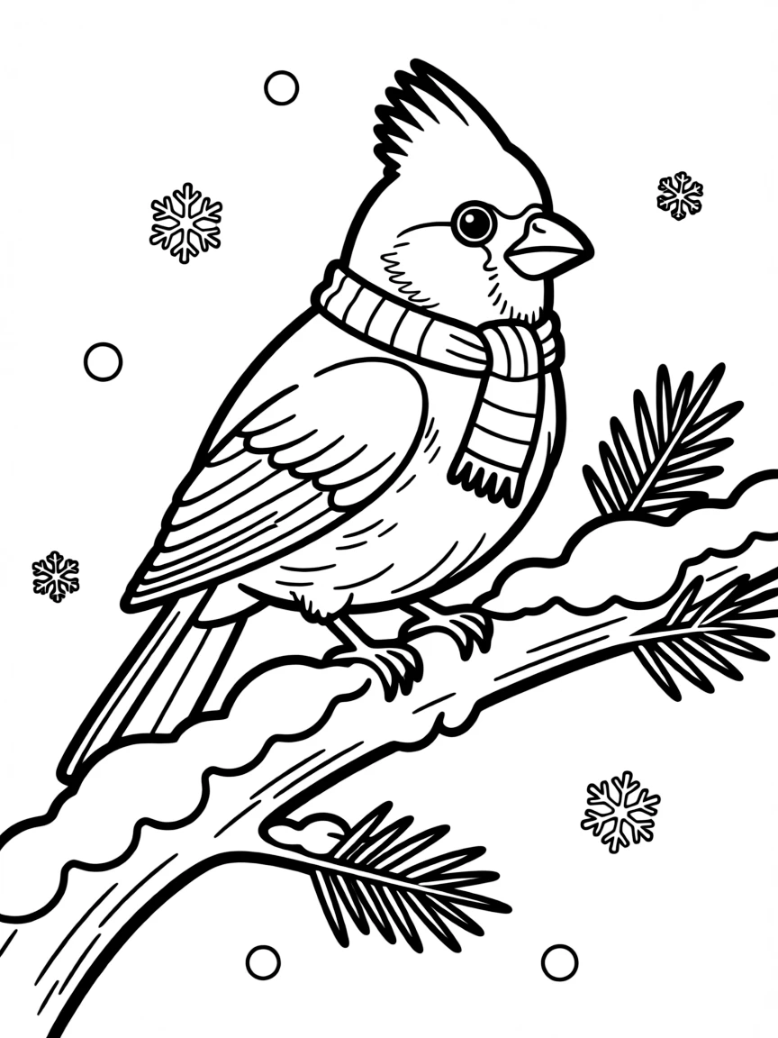 A Christmas cardinal sitting on a snow-covered branch  