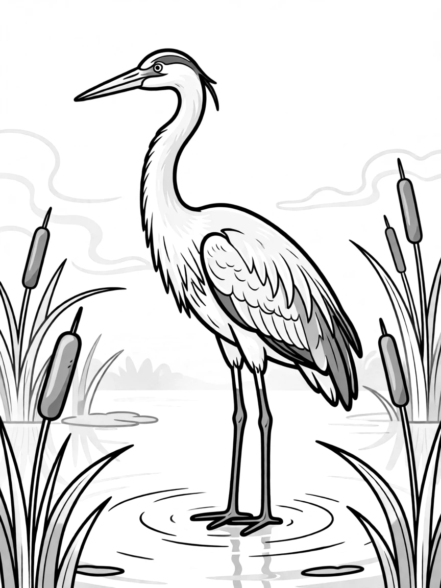 A crane standing in a misty swamp  