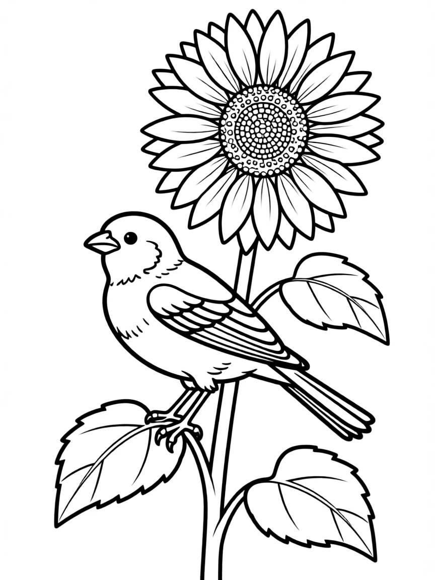 A canary sitting on a sunflower stem  