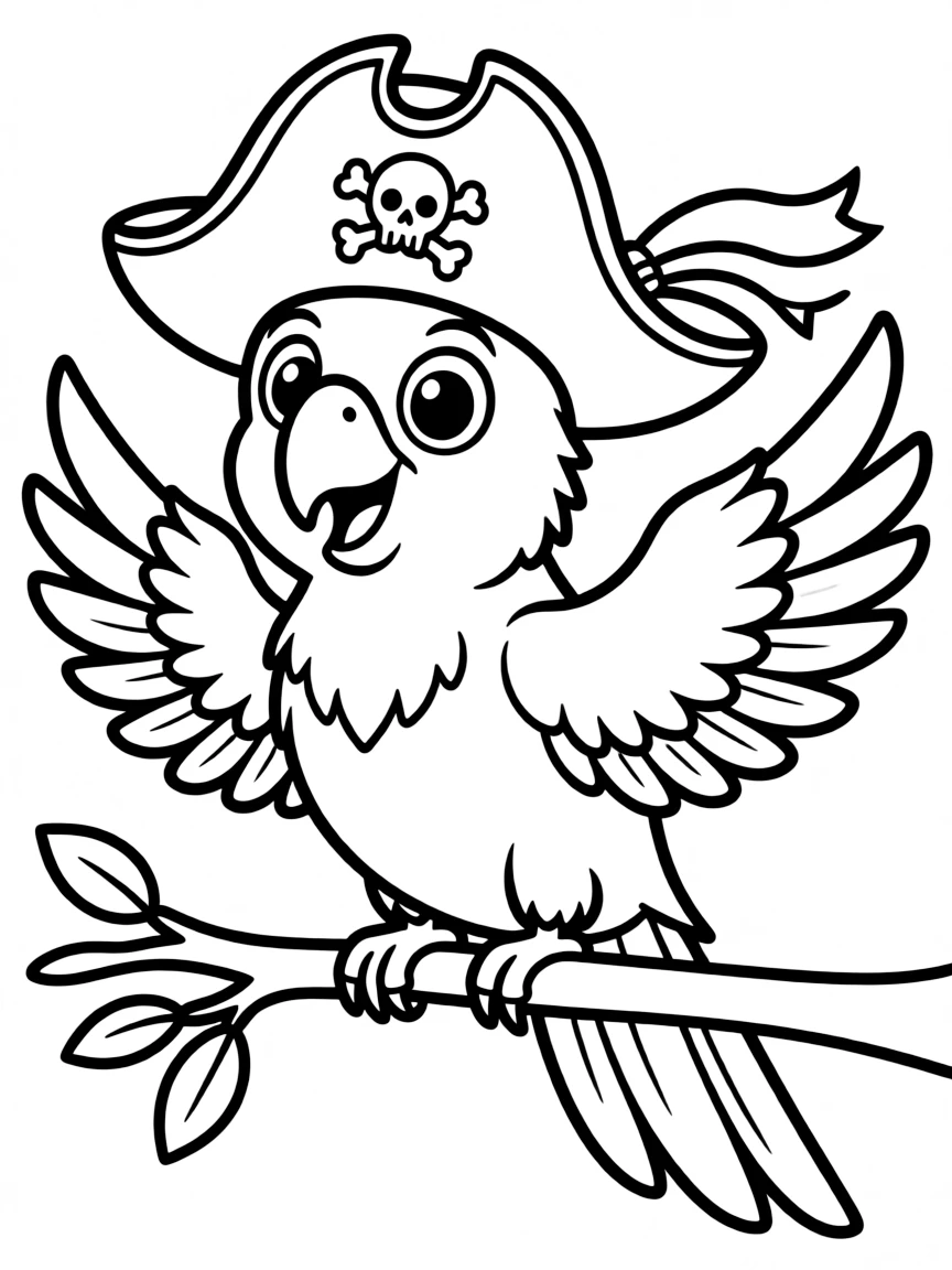 A smiling parrot with a pirate hat  