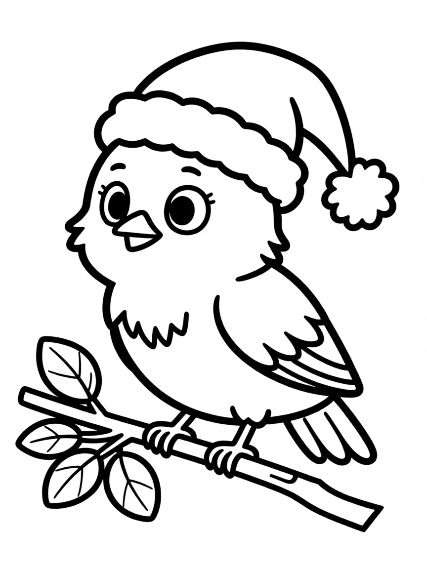 A tiny bird wearing a Santa hat  
