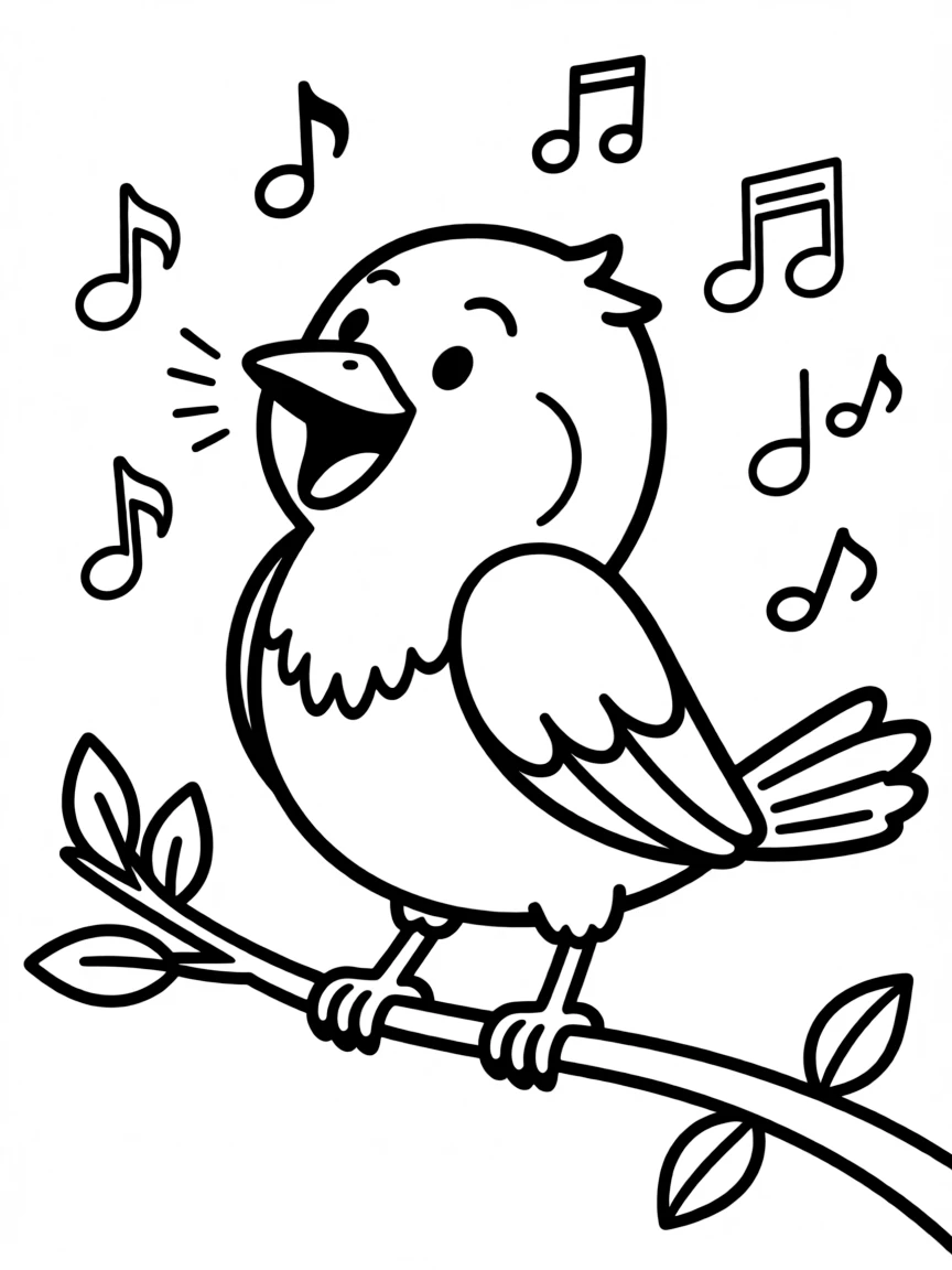 A singing bird with musical notes around it  