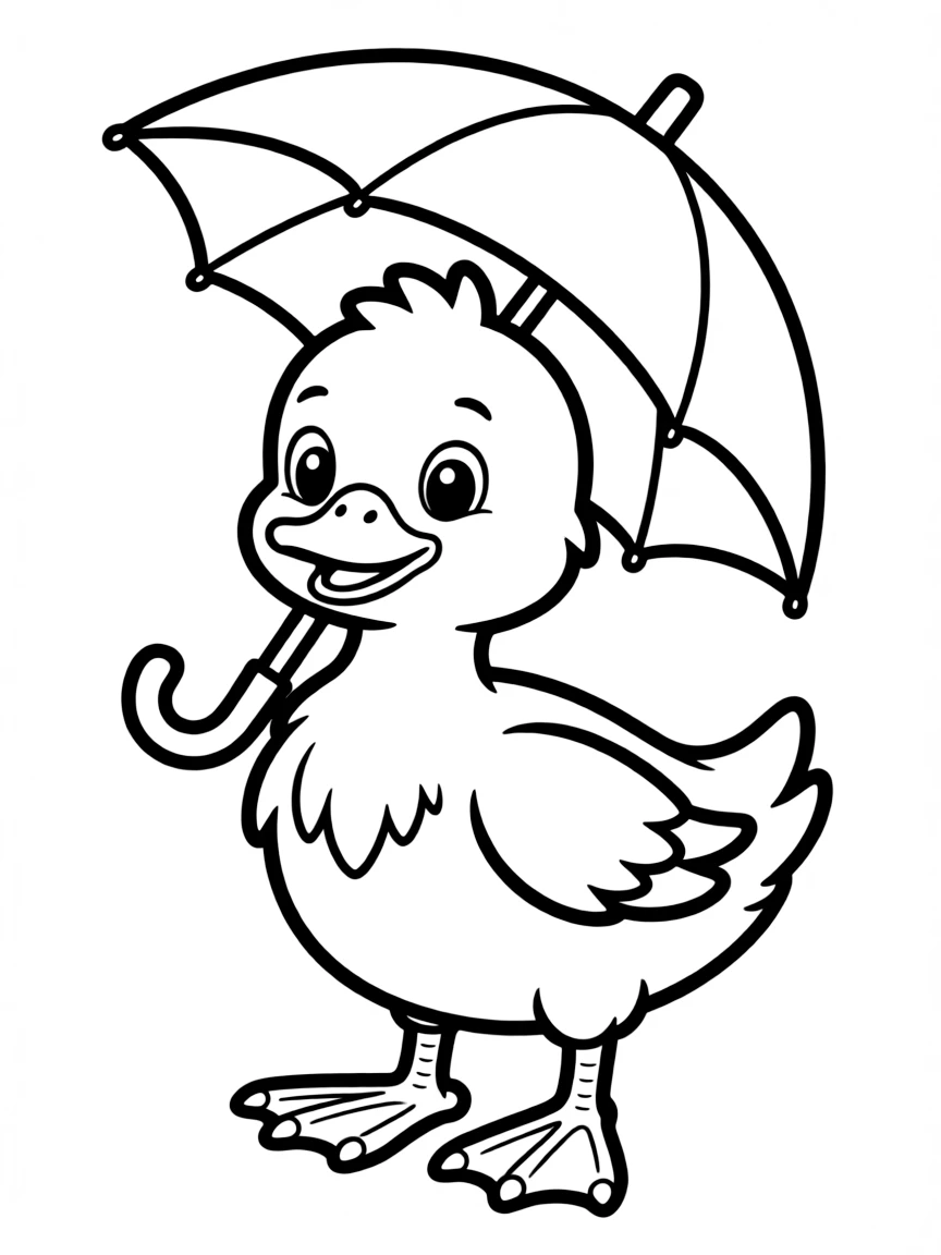 A cute baby duck holding a tiny umbrella  