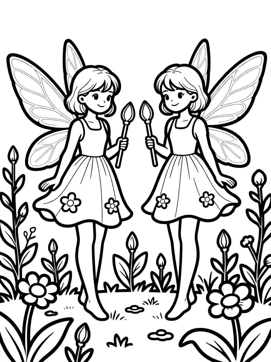 Spring fairies with flower bud wands awakening dormant plants