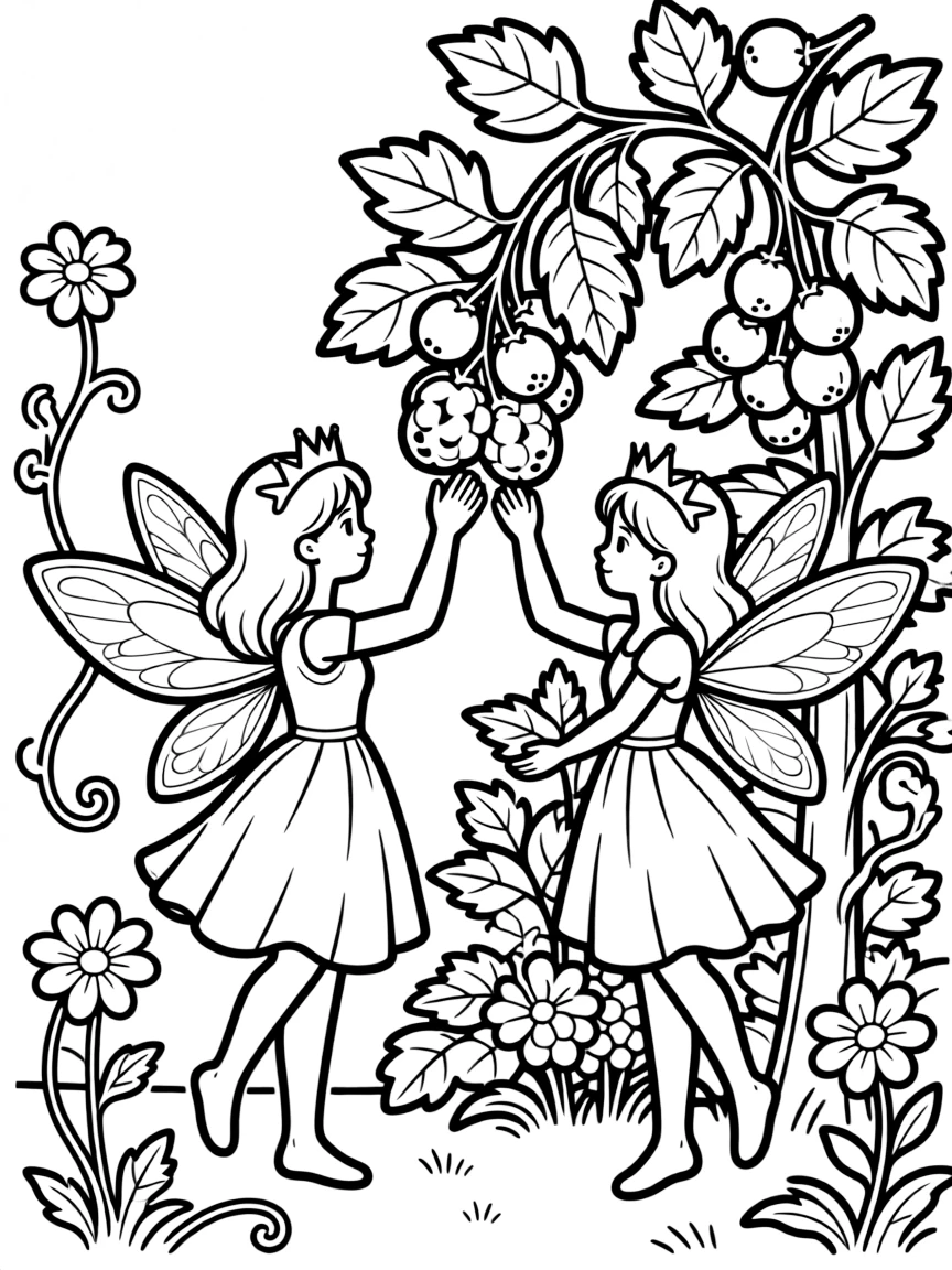 Summer fairies with sunbeam crowns ripening berries with their touch