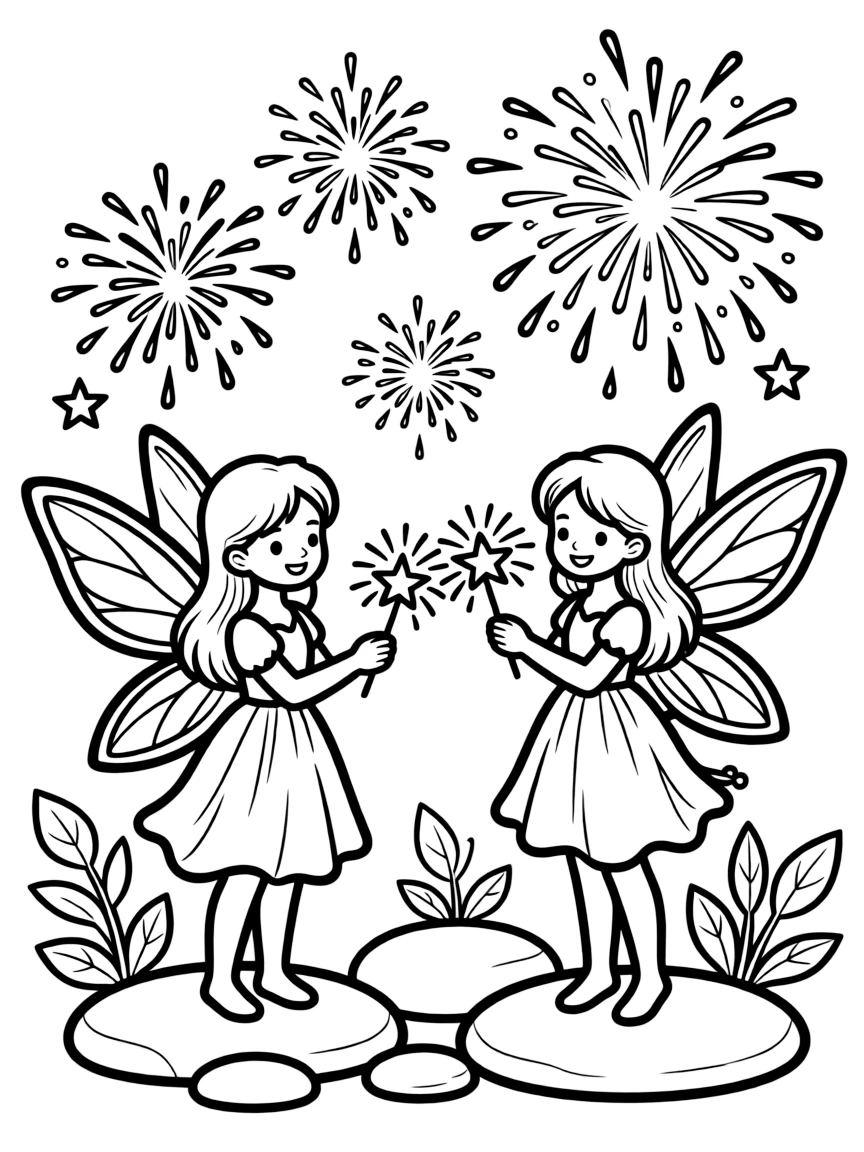 New Year fairies setting tiny fireworks made of sparkleberry dust