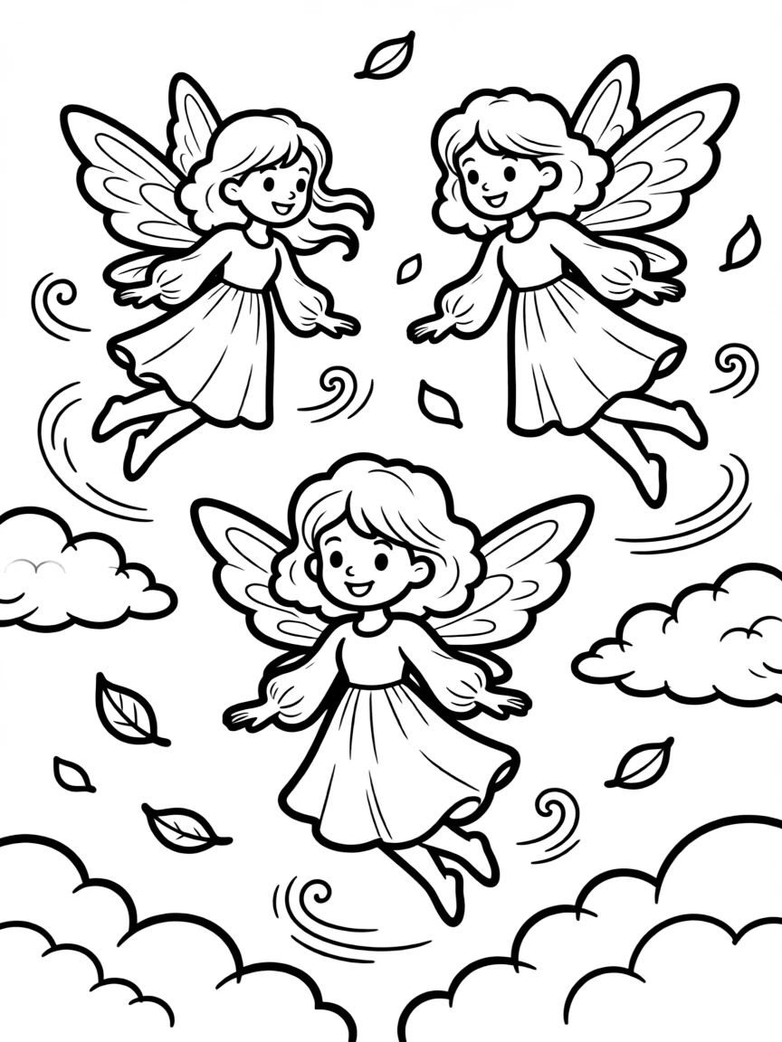 Air fairies with cloud-like hair controlling gentle breezes