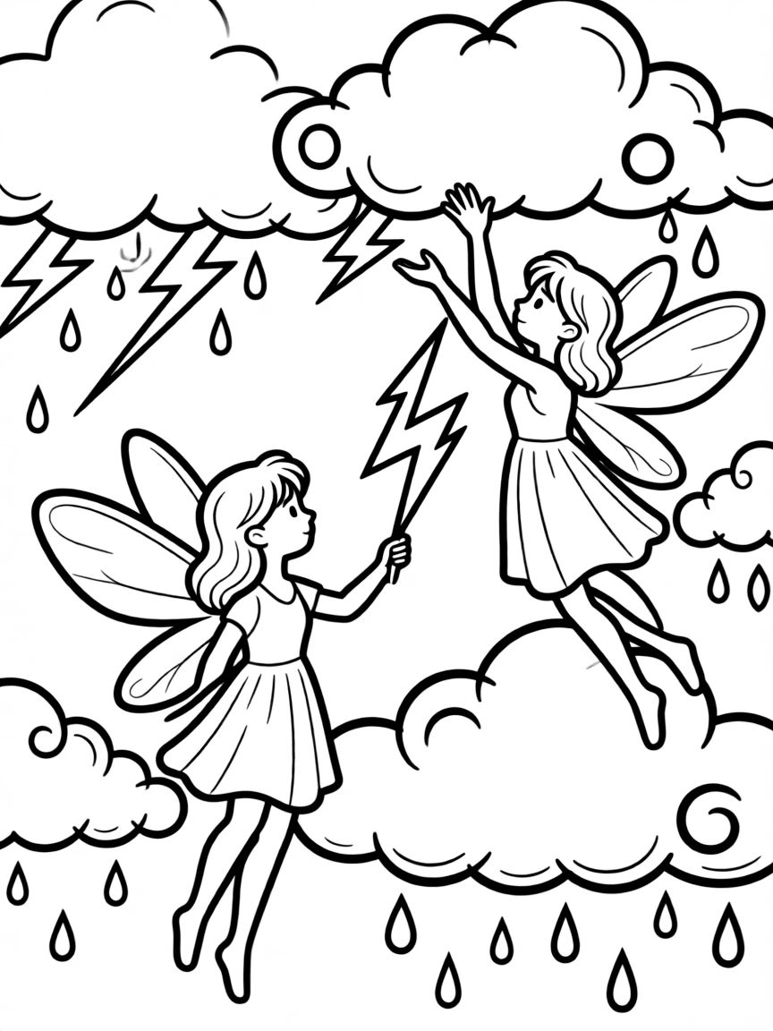 Storm fairies conducting lightning and arranging thunderclouds