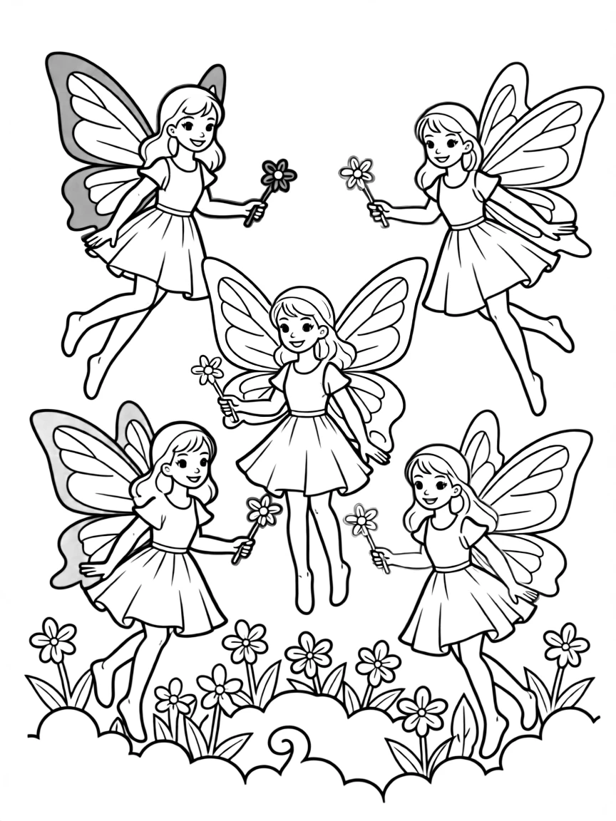 Rainbow fairies each representing a different color of the spectrum