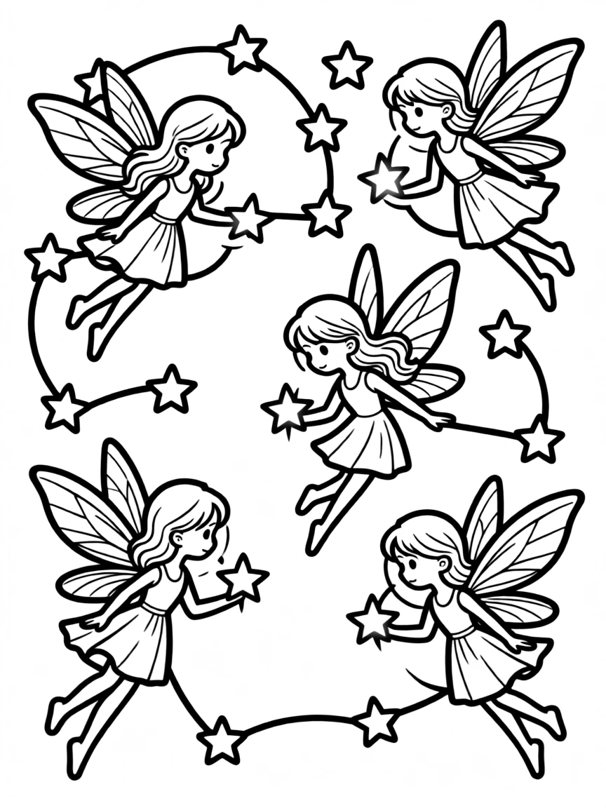 Star fairies with glowing bodies navigating by constellations