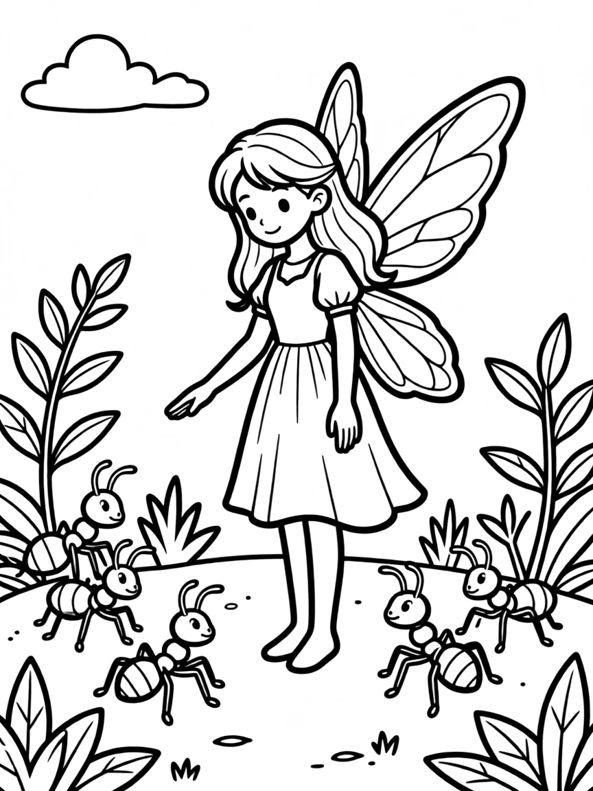 A fairy negotiating peace between warring ant colonies