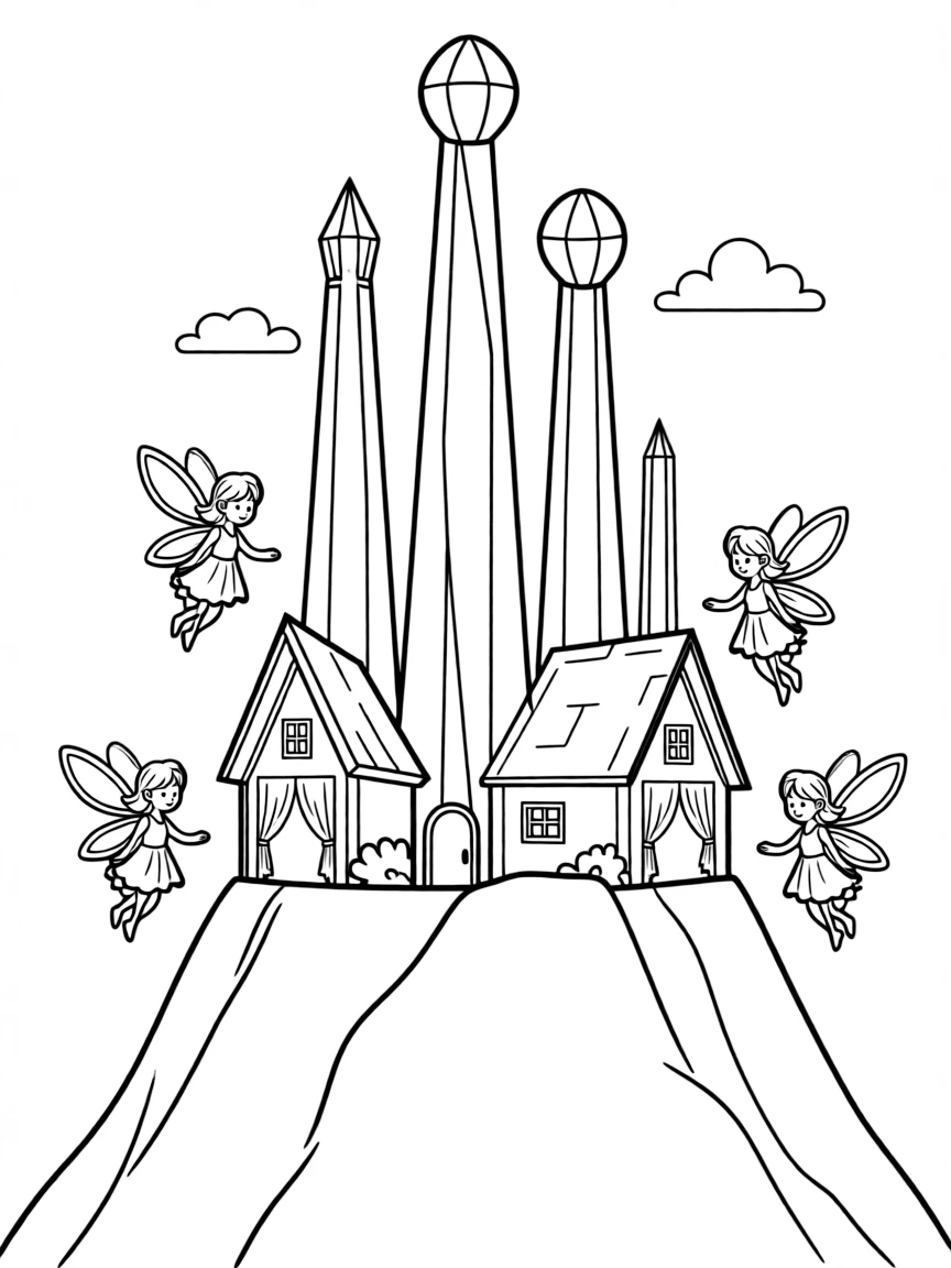 A fairy outpost on a mountain peak with crystal observation towers