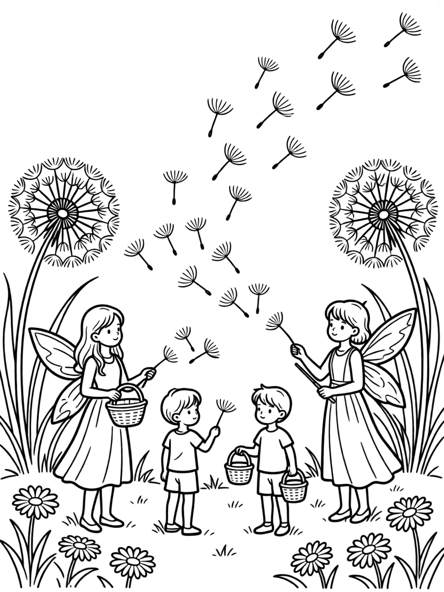 Wish collectors sorting through dandelion seeds blown by hopeful humans