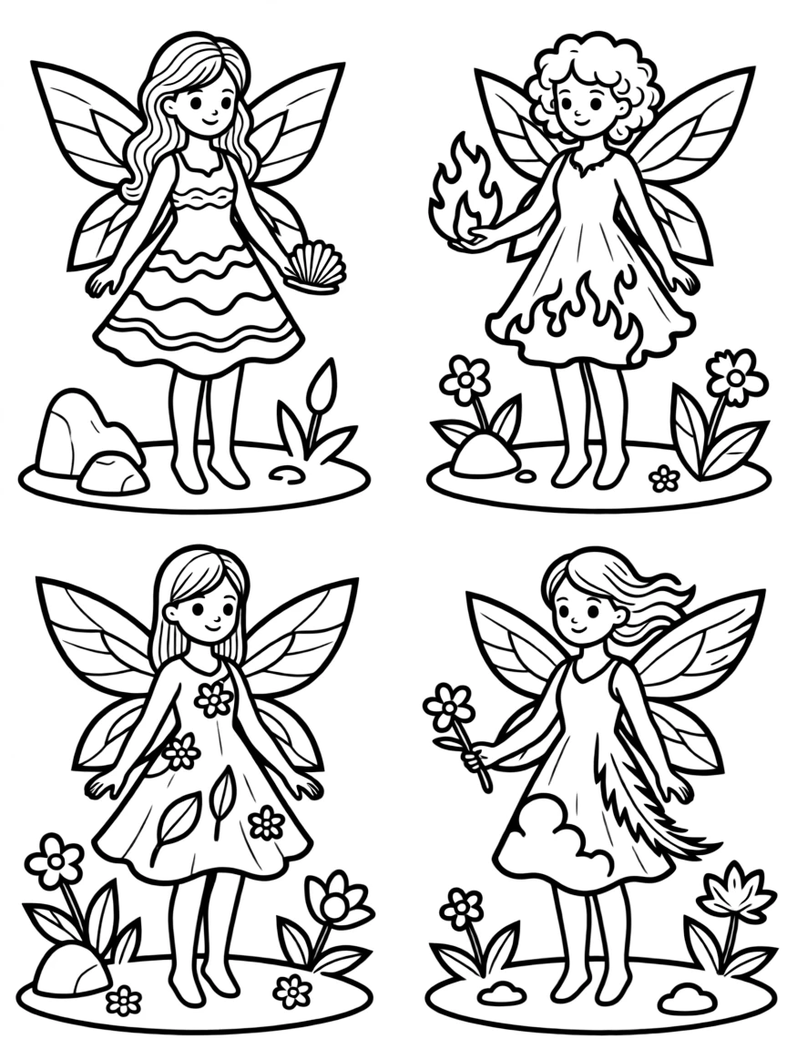 Elemental fairies embodying different aspects of nature's power