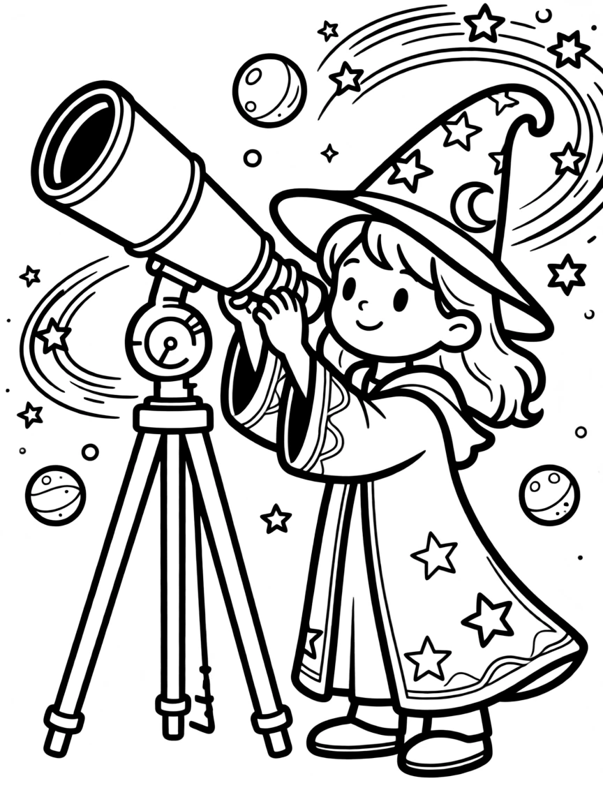 A wizard astronomer with a telescope that peers into other dimensions