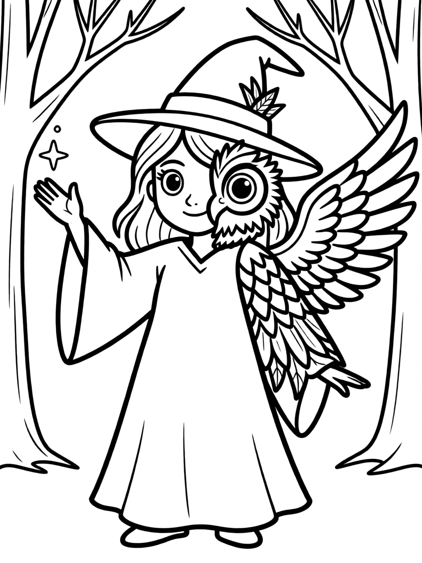 A transformation witch halfway between human and owl form