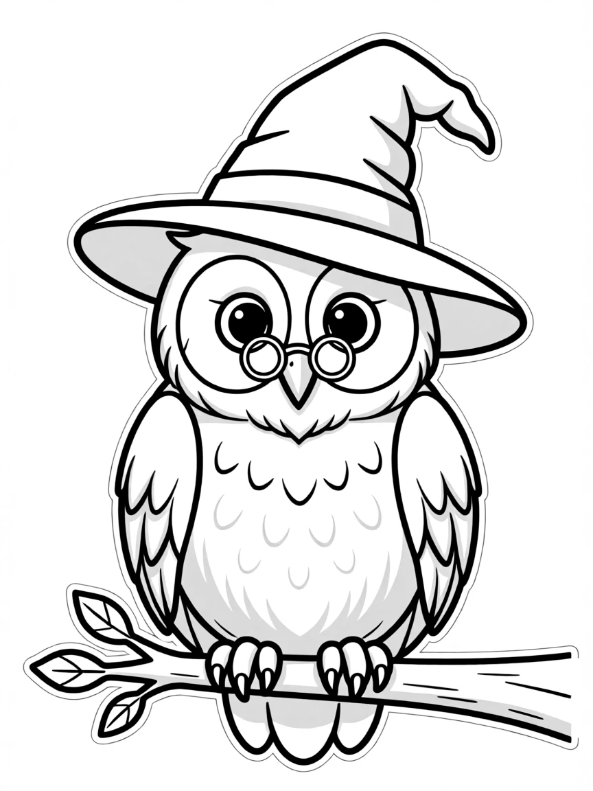 A wise old owl wearing tiny spectacles and a wizard's hat