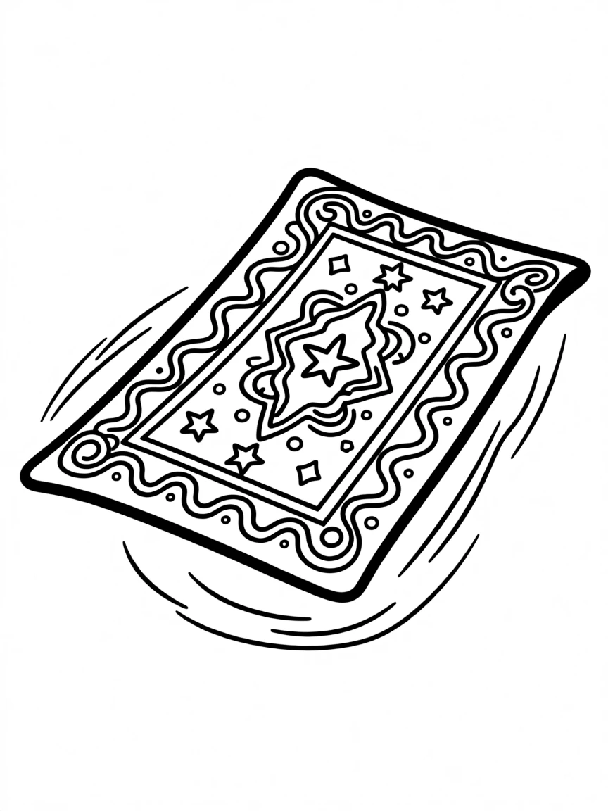 A flying carpet with intricate patterns that animate as it moves